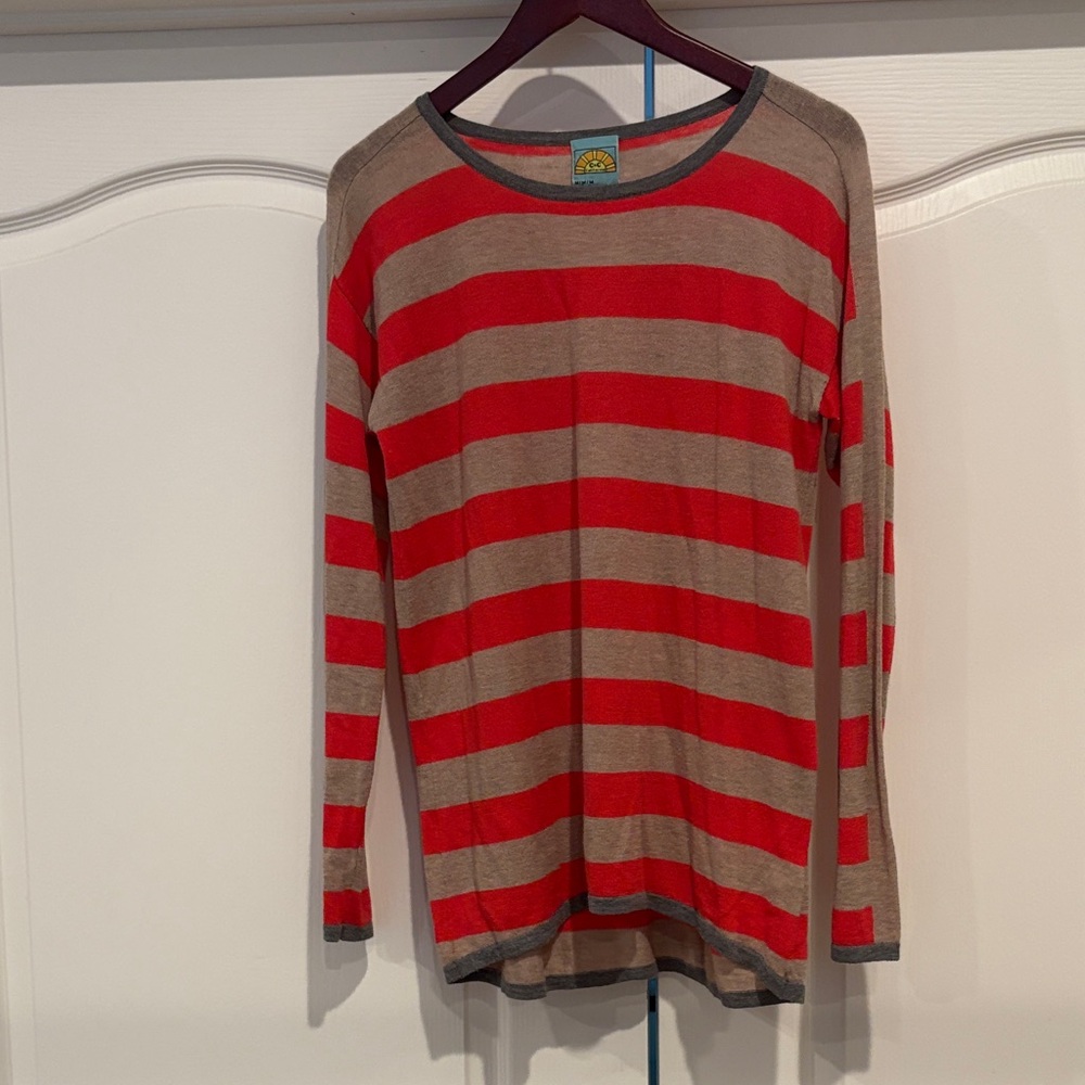 C&C California Red and Tan Striped Crew Neck Sweater